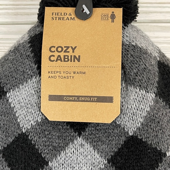 Field & Stream Cozy Cabin Gray and Black Plaid Knit Beanie Hat NWT - Picture 5 of 8